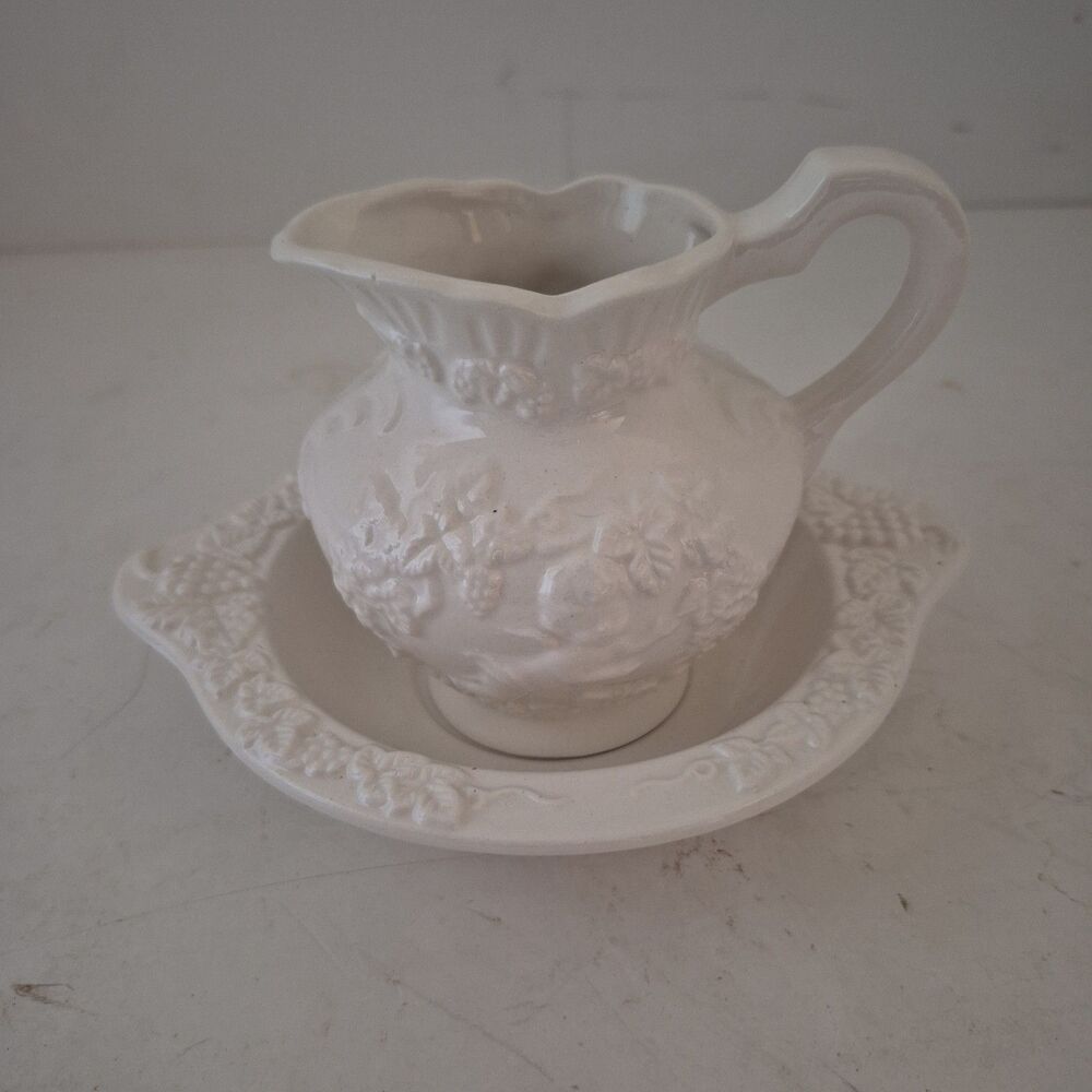 Lefton's Mini White Pitcher and Bowl Renaissance 3570 By Lefton Japan